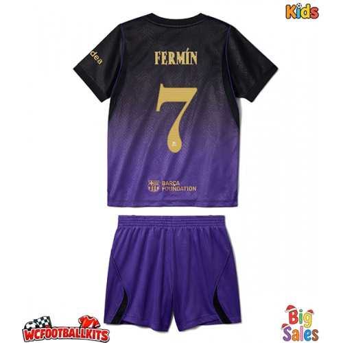 Barcelona Fermin Lopez #7 Replica Away Stadium Kit for Kids 2026-27 Short Sleeve (+ pants)